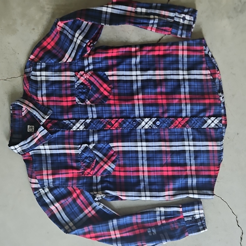 OP Red White And Blue Plaid Casual Shirt